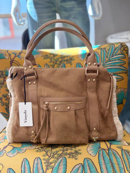 Vimoda Paris Sac Cabas Bi-matière Suédine & Moumoute YANABA