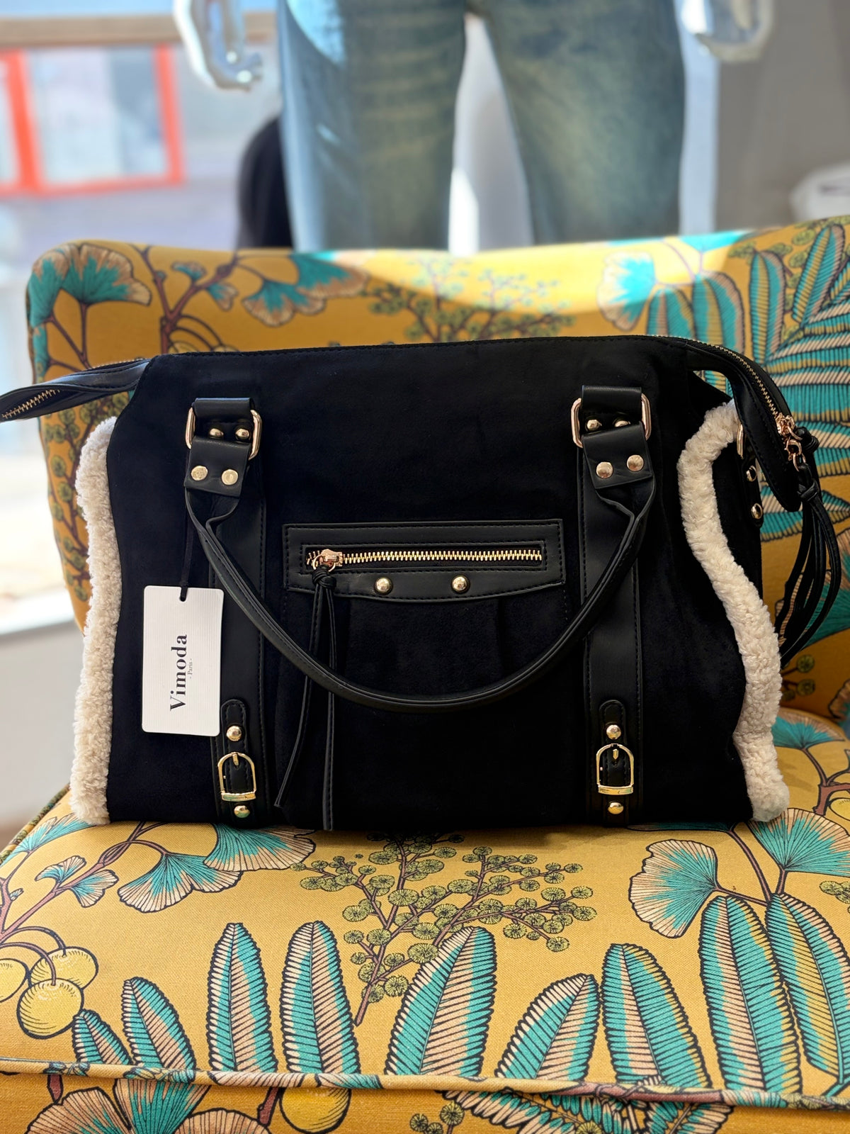 Vimoda Paris Sac Cabas Bi-matière Suédine & Moumoute YANABA