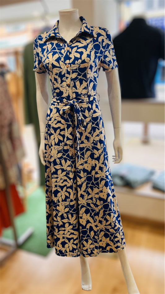Robe longue motif Fleurs Bleu et blanc MIRA