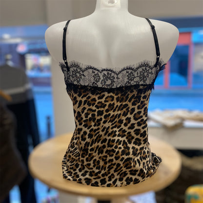 Top Femme asymétrique dentelle et imprimé léopard