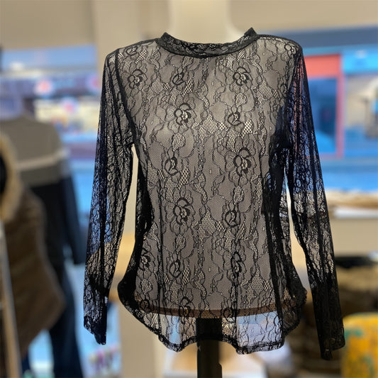 Top dentelle noir manches longues