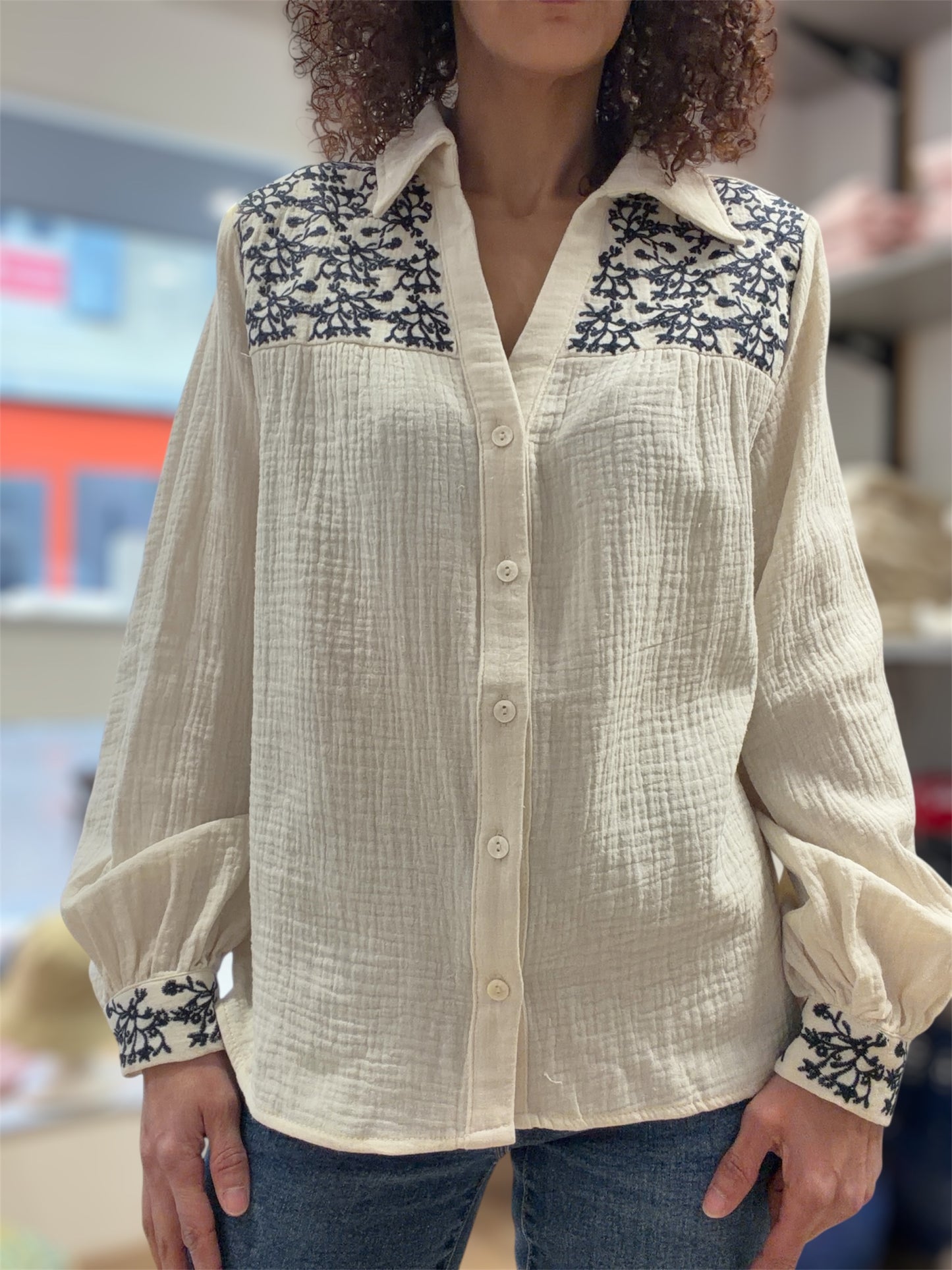 Chemise Femme Gaze de coton brodée ALBA