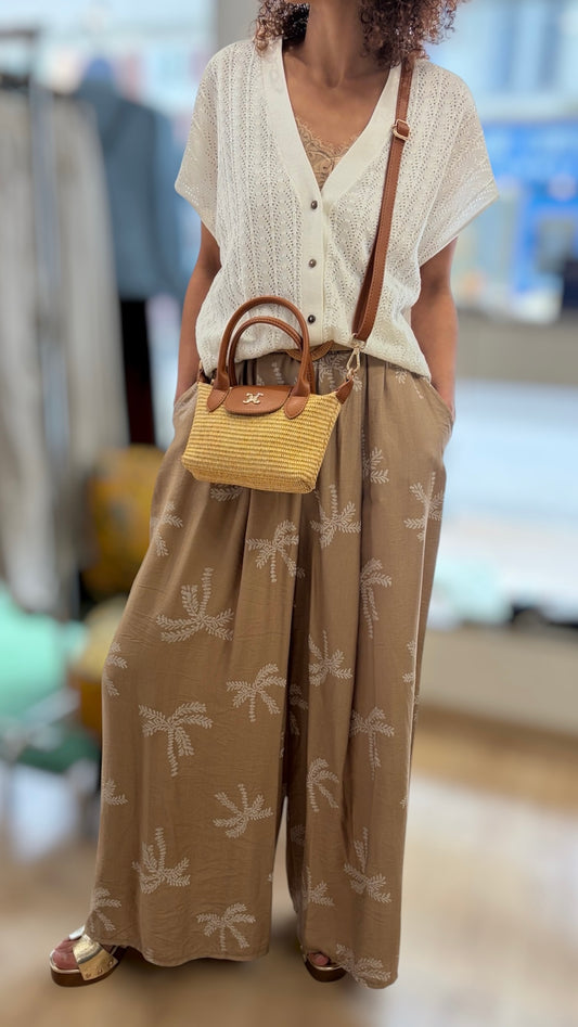 Pantalon Femme Palazzo HAWAÏ Imprimé Palmier & Fluidité