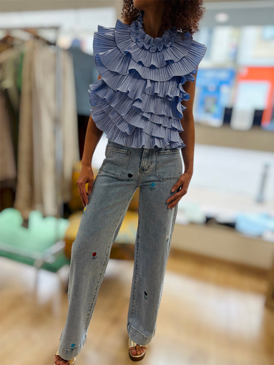 Jean Femme Wide Leg LILLY  Broderies Florales