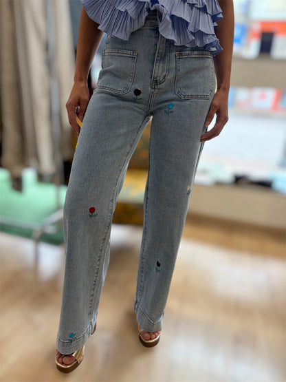 Jean Femme Wide Leg LILLY  Broderies Florales