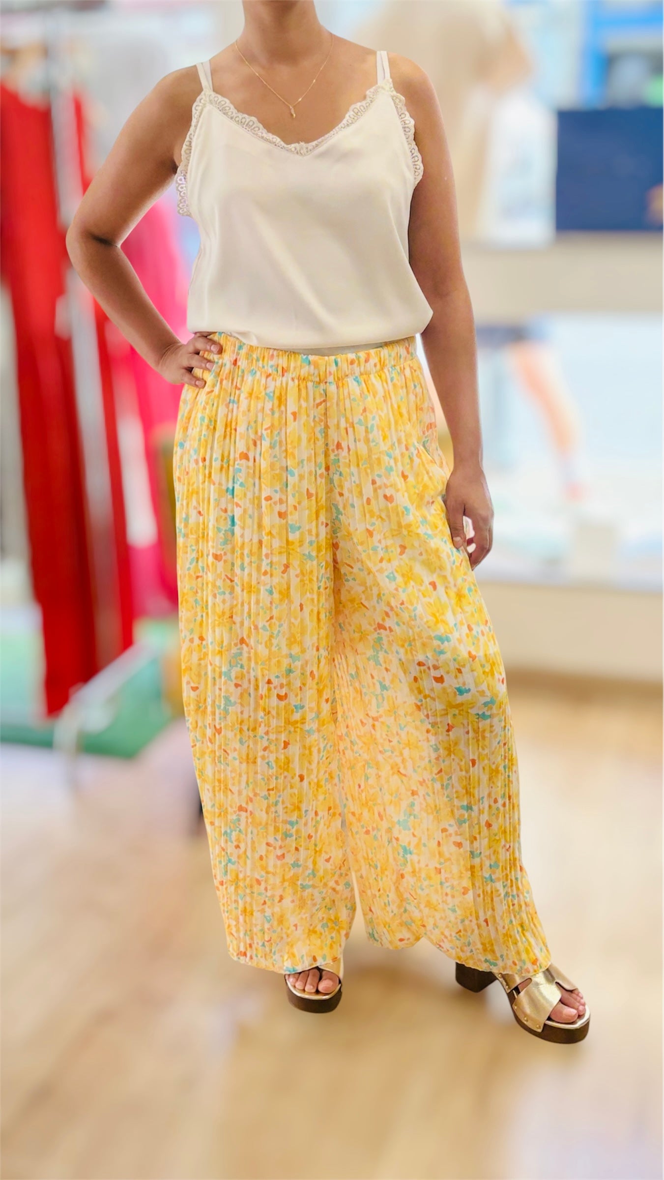 Pantalon Femme Plissé Fluide LUCCA Imprimé Fleuri