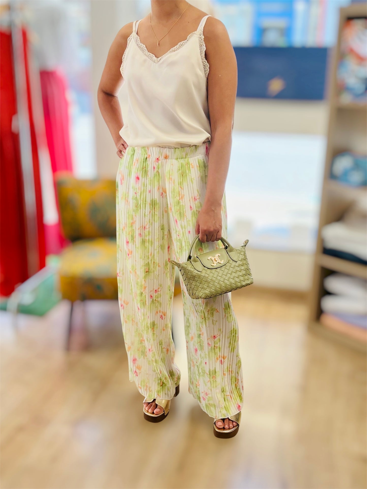 Pantalon Plissé Fluide LUCCA Vert Clair
