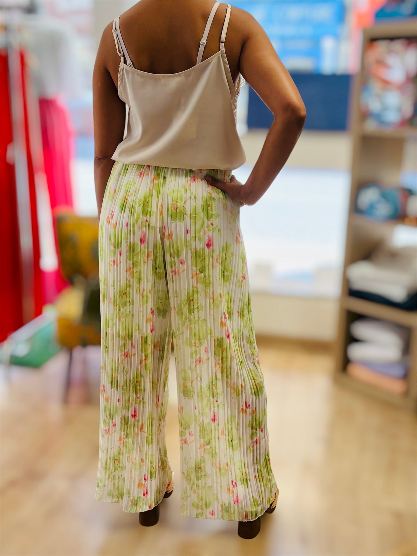 Pantalon Plissé Fluide LUCCA Vert Clair
