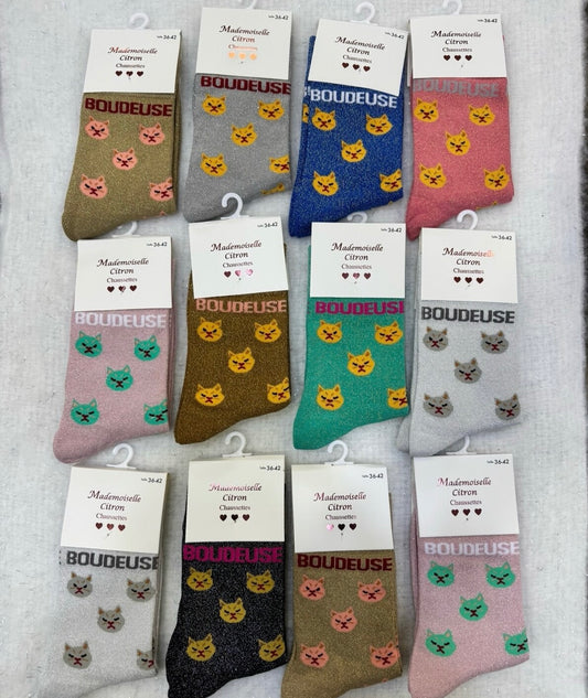 Chaussette à paillette message "BOUDEUSE"