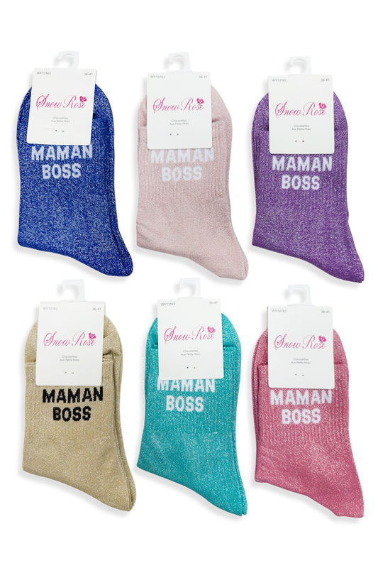 Chaussette à paillette message "MAMAN BOSS"