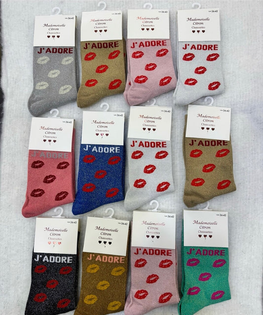 Chaussette à paillette message "J'ADORE"