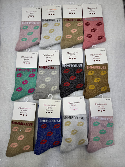 Chaussette à paillette message "EMMERDEUSE"