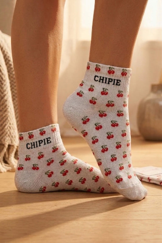 Chaussette à paillette message "CHIPIE" cerise