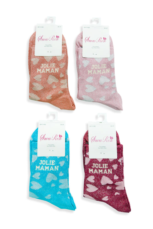 Chaussette à paillette message coeurs "JOLIE MAMAN"