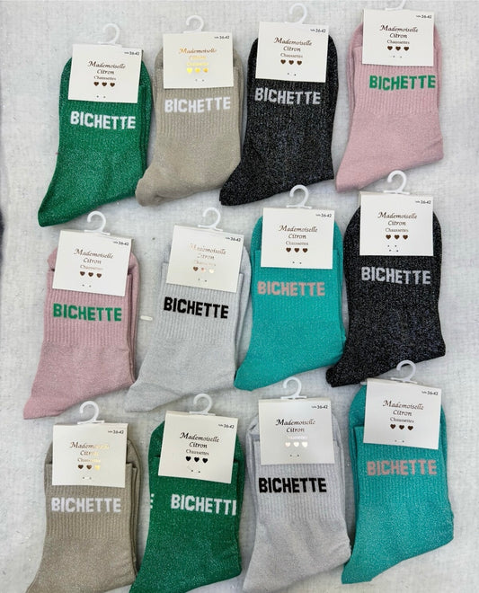 Chaussette à paillette message "BICHETTE"