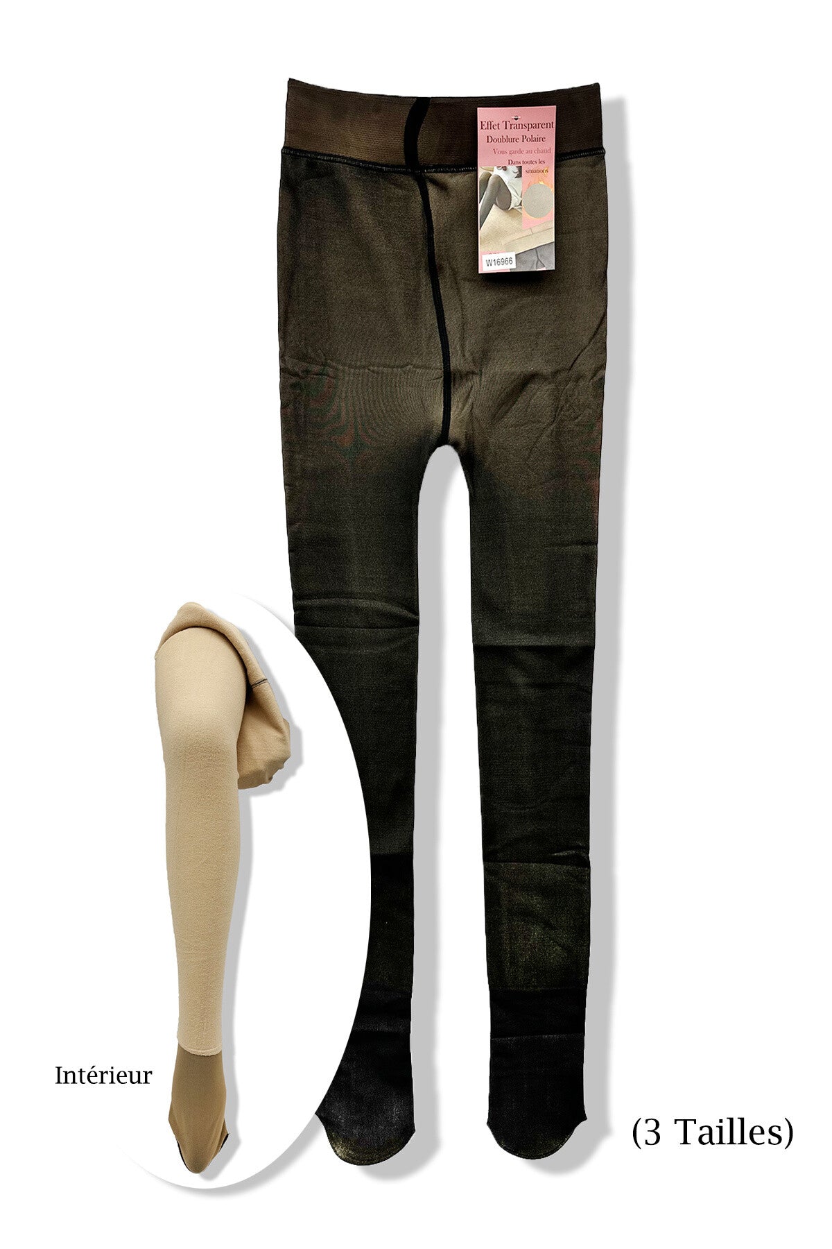 Collant Polaire Faux Transparent noir