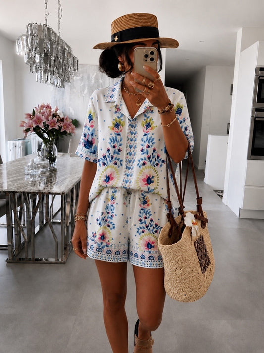 Ensemble Chemise & Short PAROS Bleu Ciel Riviera