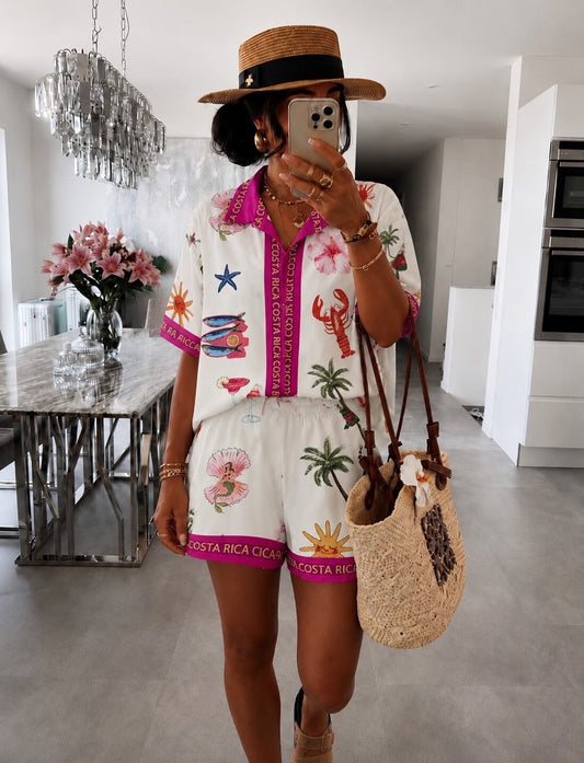 Ensemble Chemise & Short COSTA RICA  Fuchsia Vibrant