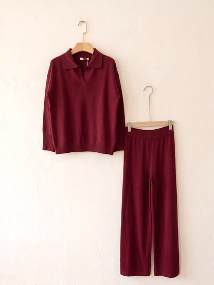Ensemble Femme Pantalon en Maille CHIARA Bordeaux