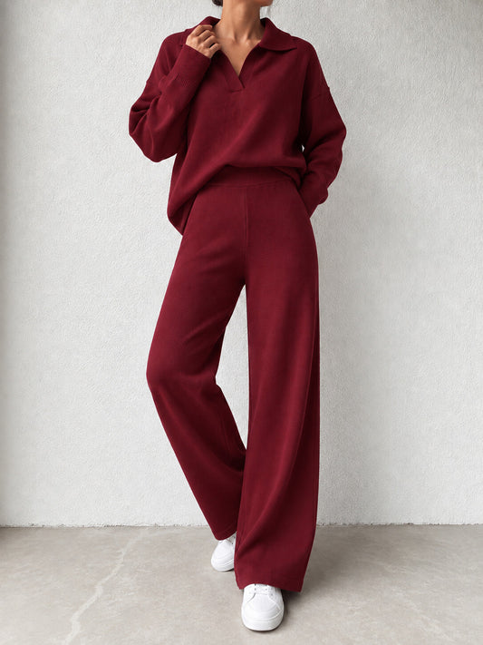 Ensemble Femme Pantalon en Maille CHIARA Bordeaux