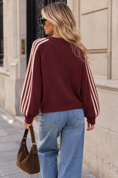 Gilet Femme en Maille ALIX - Bordeaux, Manches Ballon & Brandebourgs