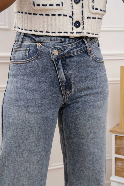 Jean Femme wide leg bouton asymétrique ROSIE