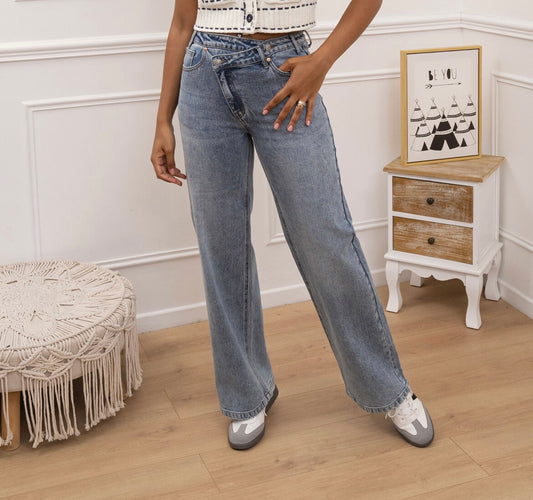 Jean Femme wide leg bouton asymétrique ROSIE