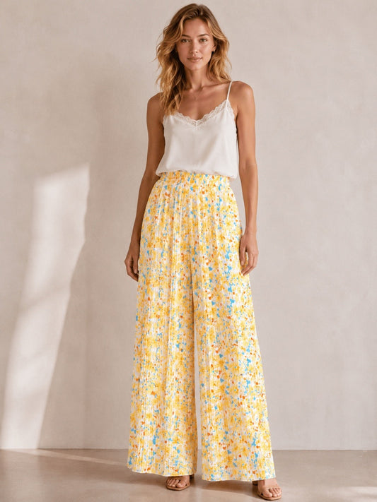 Pantalon Femme Plissé Fluide LUCCA Imprimé Fleuri