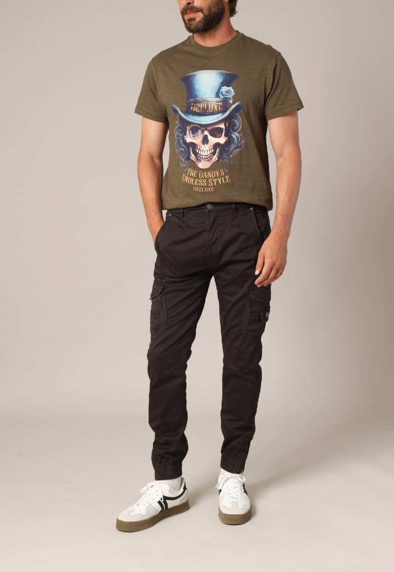Pantalon cargo slim homme Deeluxe GARDEN couleur charbon en coton stretch.