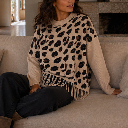 Pull Femme Ample Léopard à Franges SAVANNAH Style Bohème & Wild