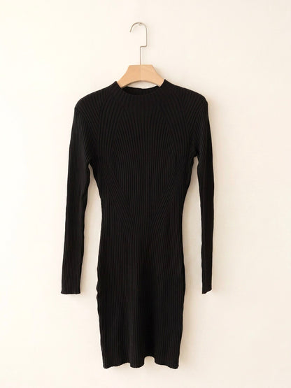 Robe Courte en Maille Côtelée MIA Noir