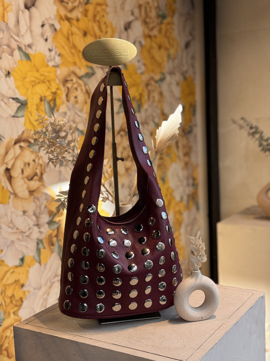 Sac Femme porté épaule clouté, en croûte de cuir de vachette JAZZ