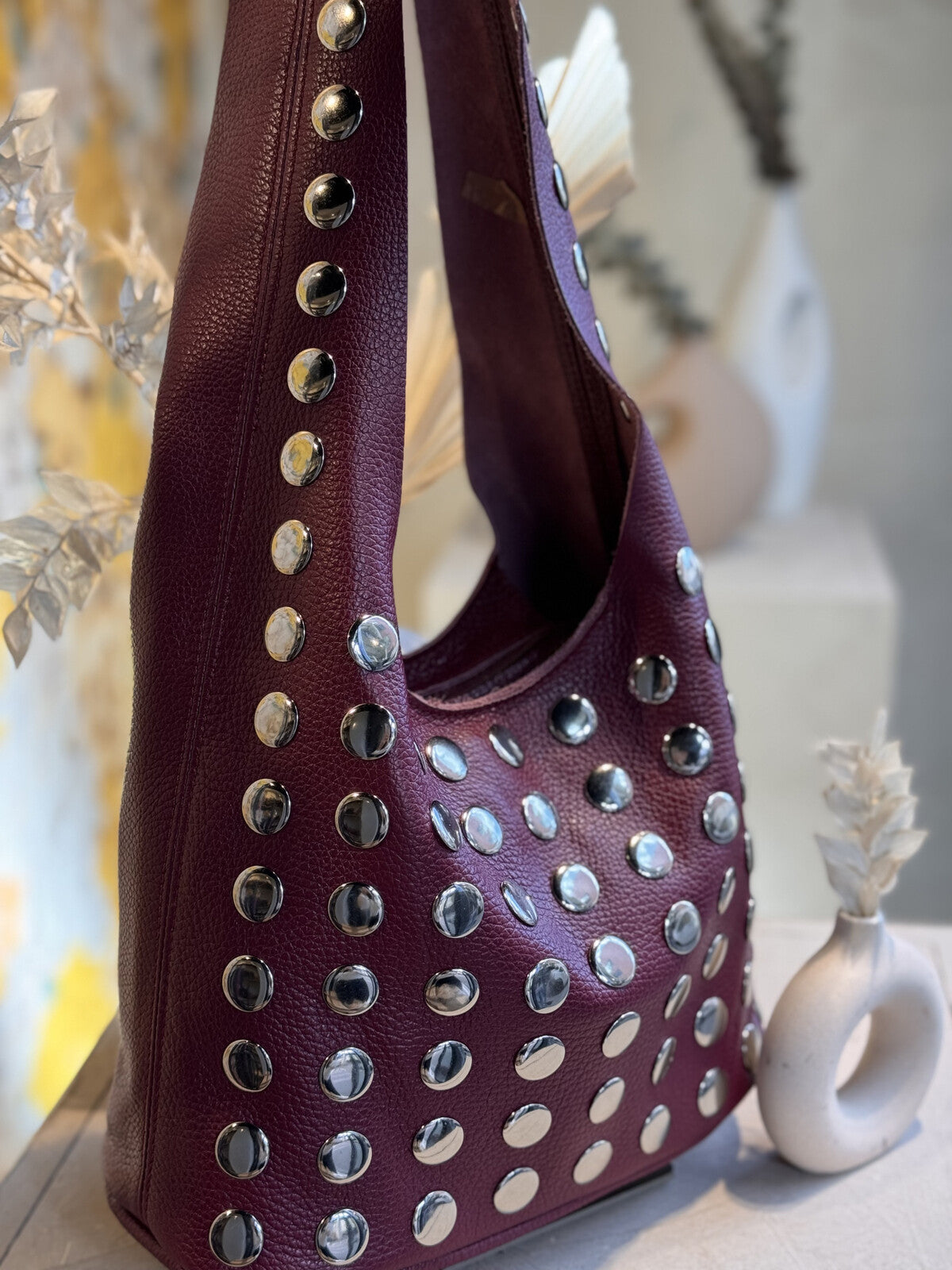 Sac Femme porté épaule clouté, en croûte de cuir de vachette JAZZ