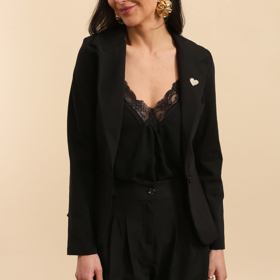 Blazer Femme Noir cintré & coeur
