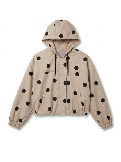 Veste Courte Femme à Capuche LOU Imprimé Pois Beige